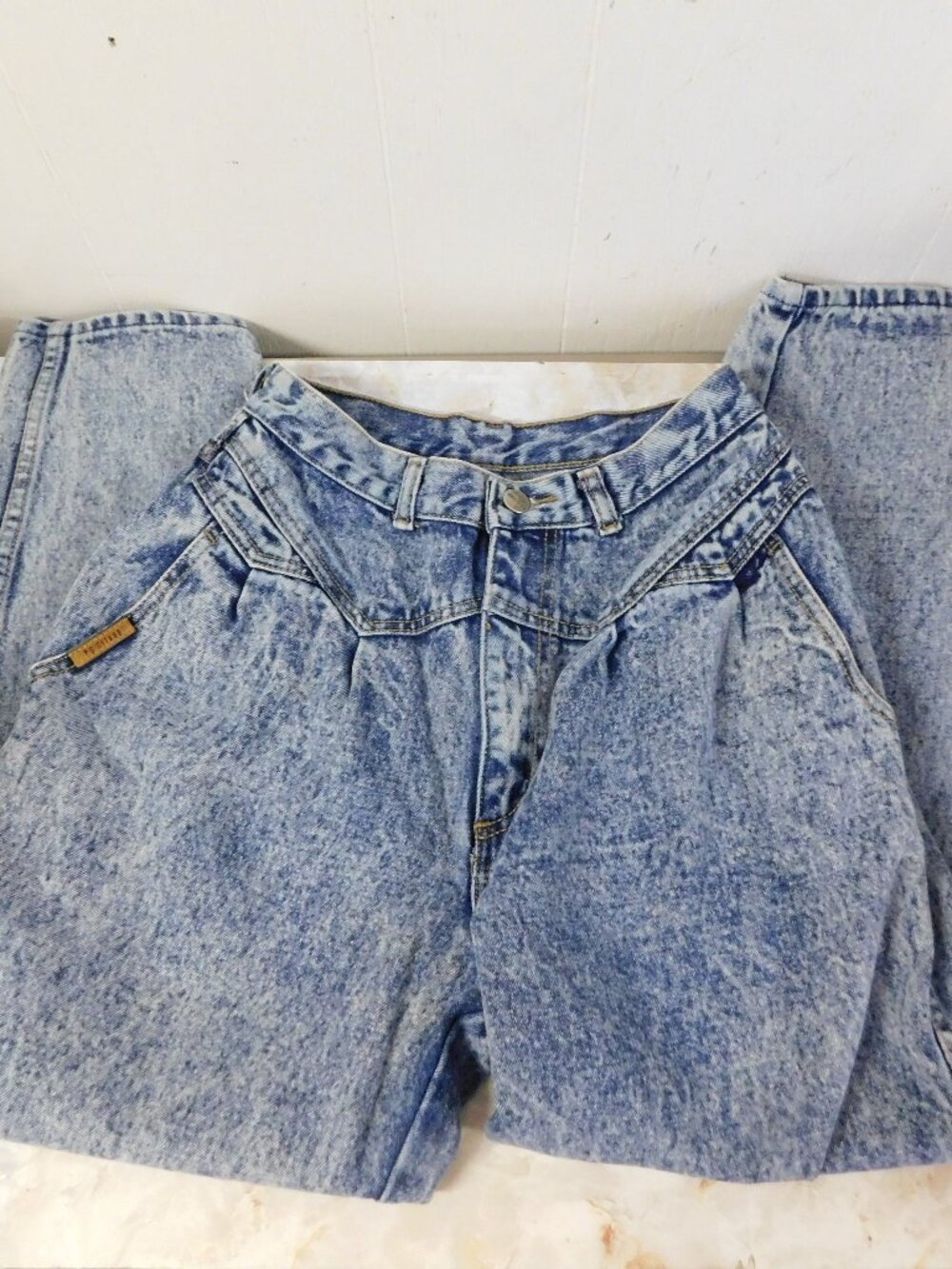 Vintage High Gathered Waist Rise Acid Wash Mom Jeans PS GITANO 12 Short